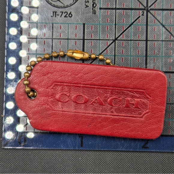 Coach Red Leather Bag Tag with Gold Chain - Picture 2 of 2